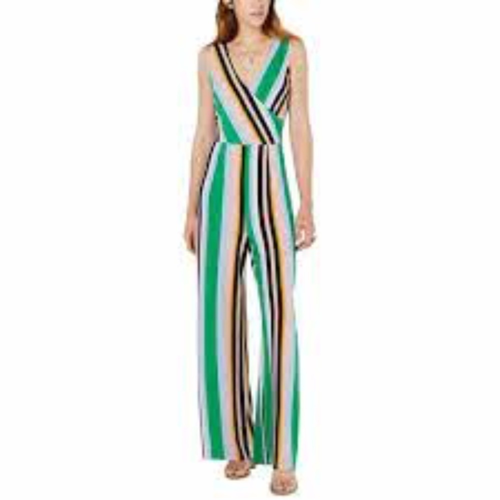 Bar III Striped Surplice-Neck Jumpsuit
